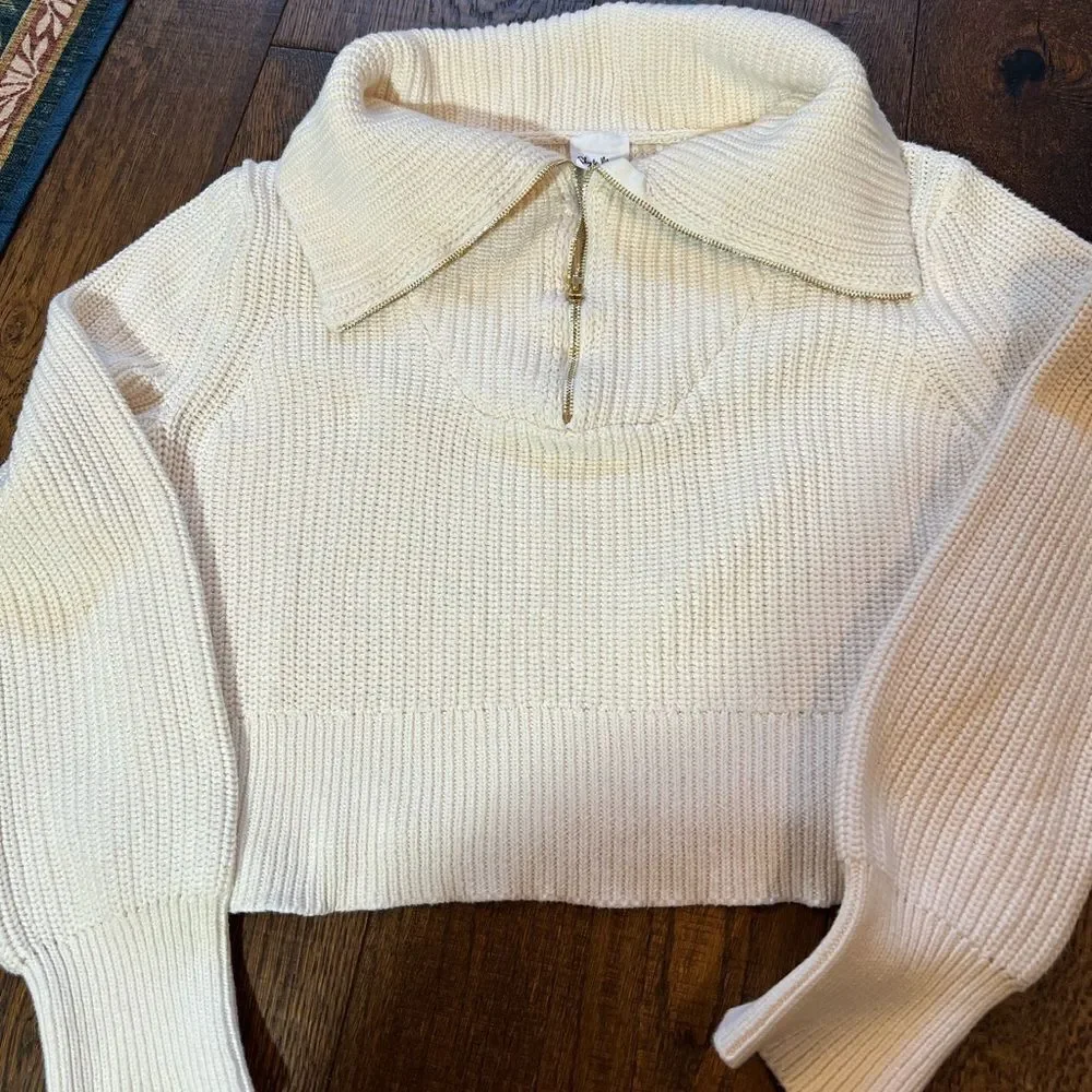 Sky to Moon cute Cream Zip Front Knit Sweatert M. WT234 - Picture 1 of 5